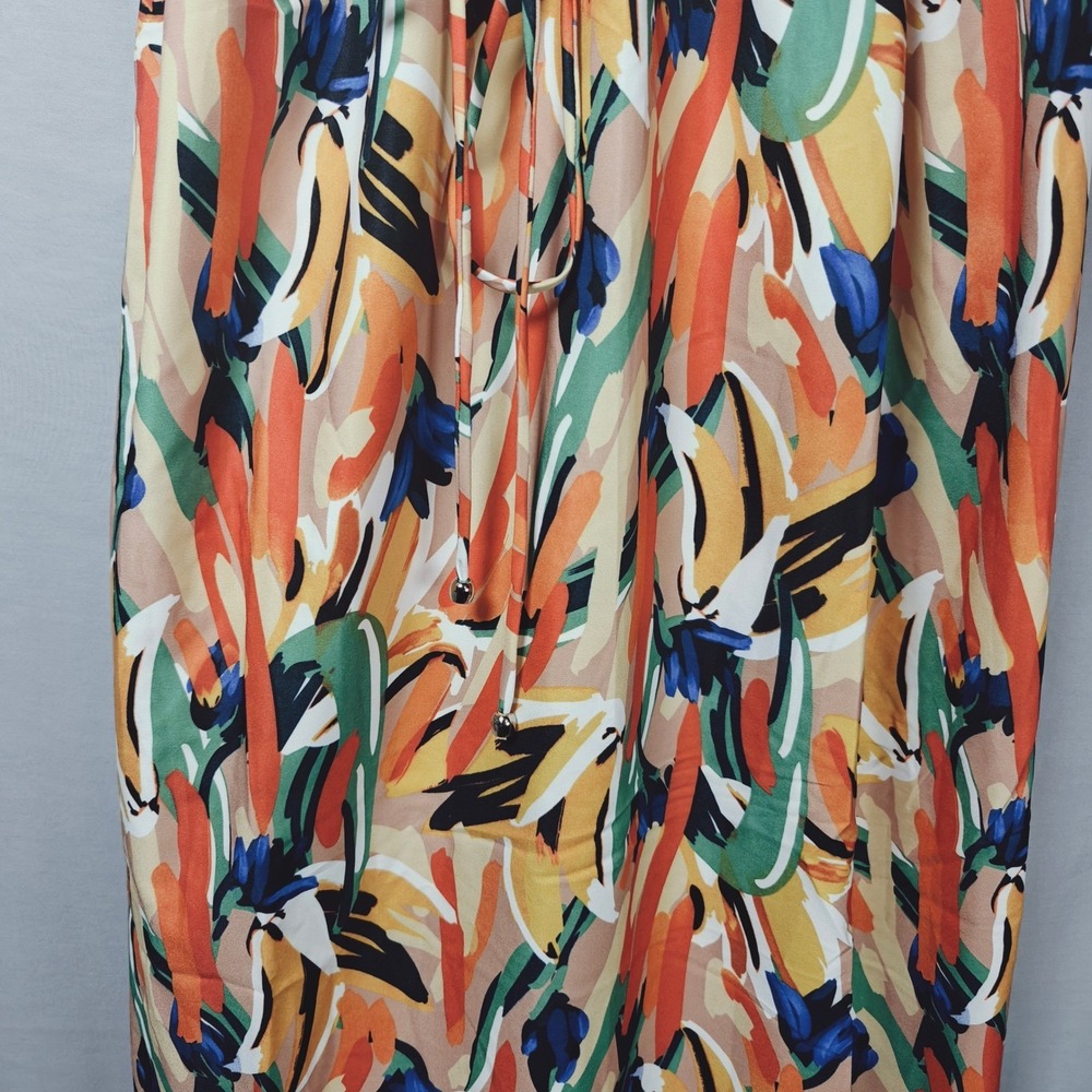 Commense Abstract Print Maxi Dress Orange Green Blue Ruffle Hem NWT Large - Picture 7 of 16